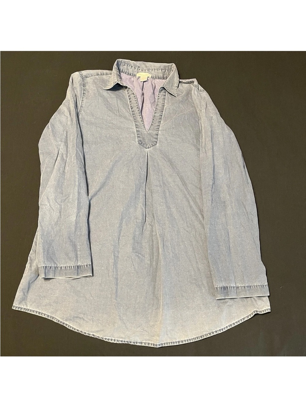 Garnet Hill Blue Denim 100% Cotton Tunic Long Sleeve Pleated Front Size Medium